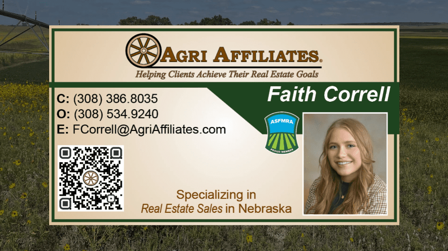 faith correll agri affiliates real estate salesperson north platte business card